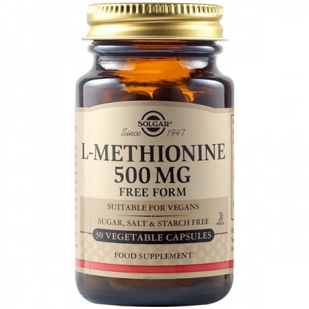 Solgar L-Methionine 500mg Συμπλήρωμα Διατροφής Μεθειονίνης για την Καλή Υγεία του Ήπατος, των Νυχιών & του Δέρματος, 30veg.caps