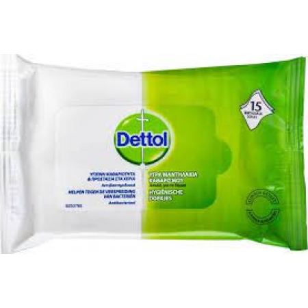 DETTOL WIPES *15 ΥΓΡΑ ΑΝΤΙΣΗΠΤΙΚΑ ΜΑΝΤΗΛΑΚΙΑ 