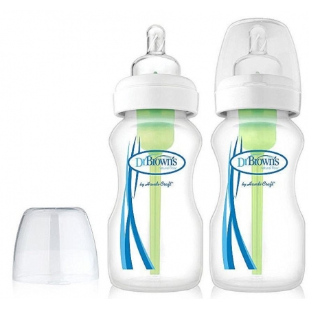 Dr. Brown's 2 Γυάλινα Μπιμπερό των 270ml, Φαρδύς Λαιμός Θηλή Σιλικόνης, WB920